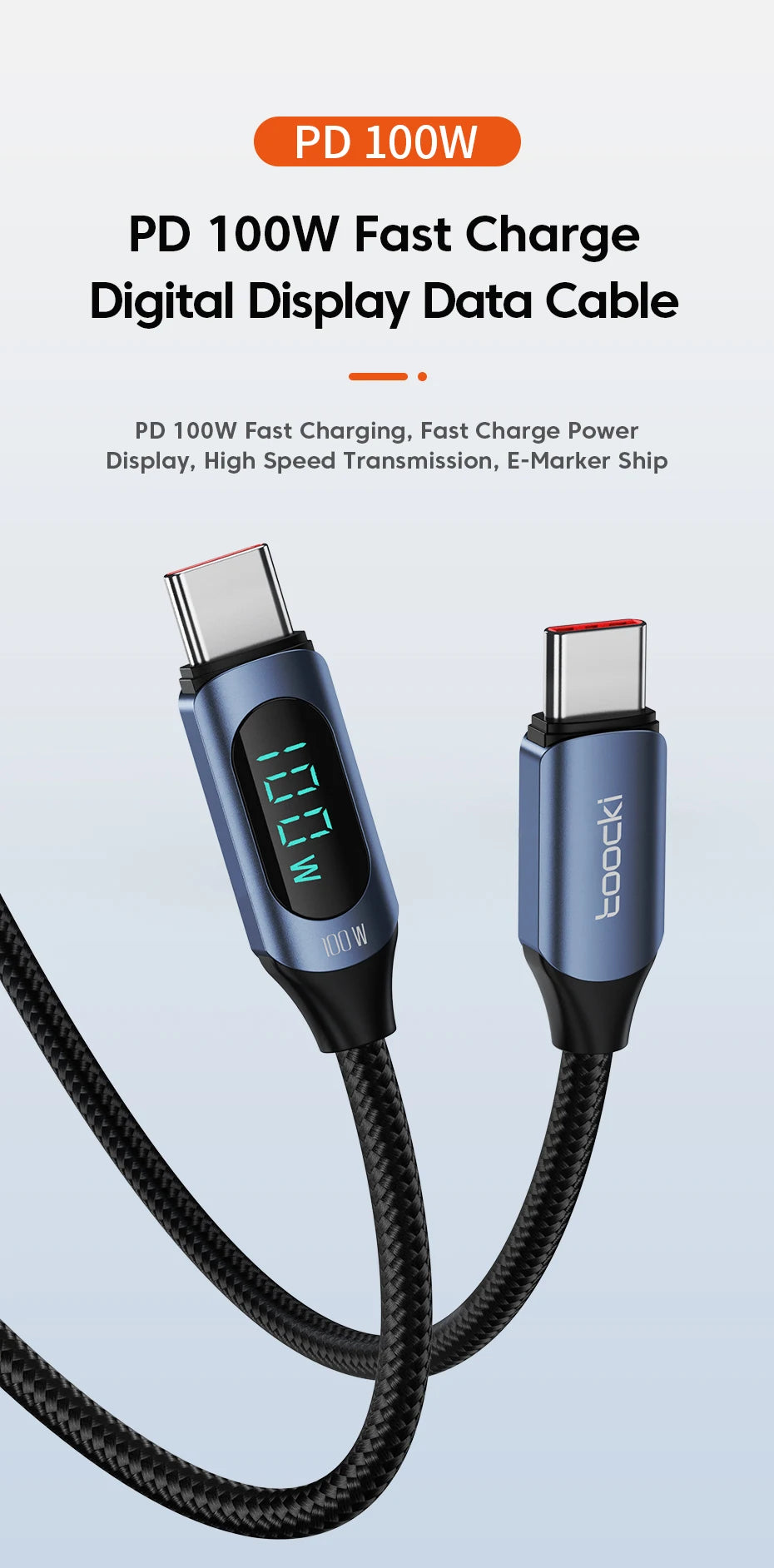 Toocki Type C to Type C Cable 100W PD Fast Charging
