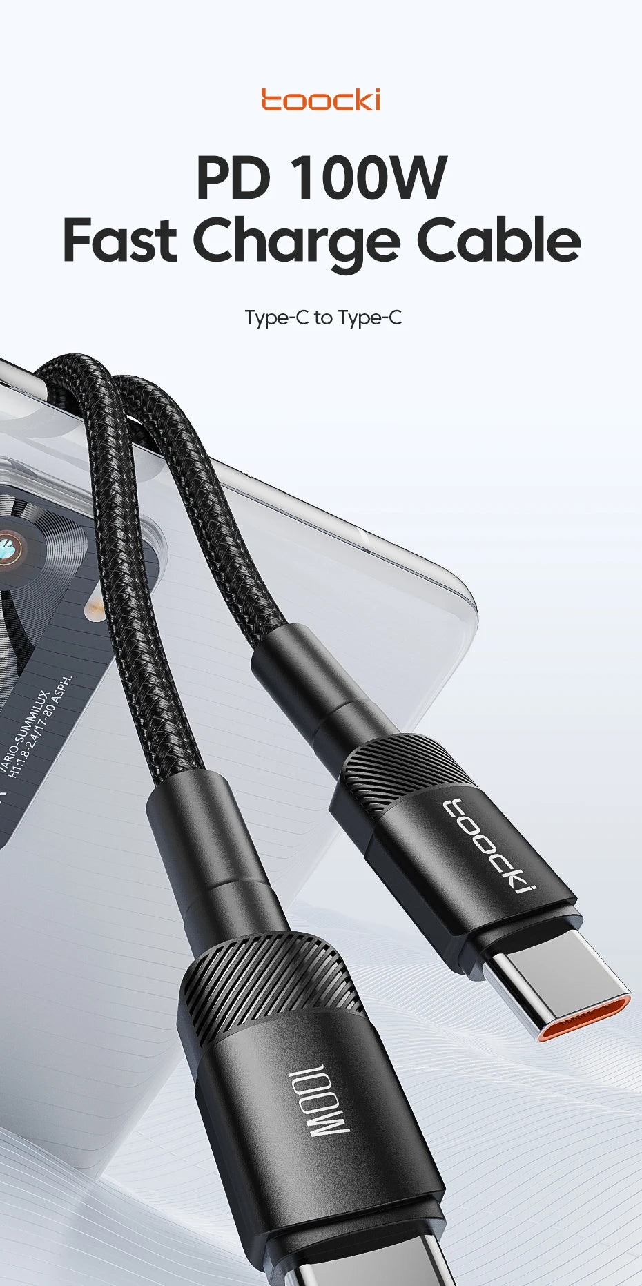 Toocki 100W Type C to USB C Cable PD 3.0 Quick Charge 4.0 Fast Charging