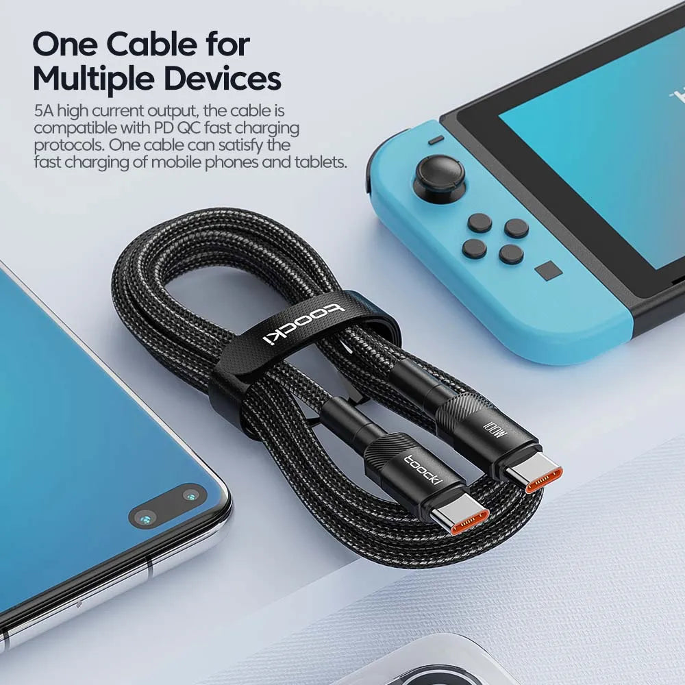 Toocki 100W Type C to USB C Cable PD 3.0 Quick Charge 4.0 Fast Charging