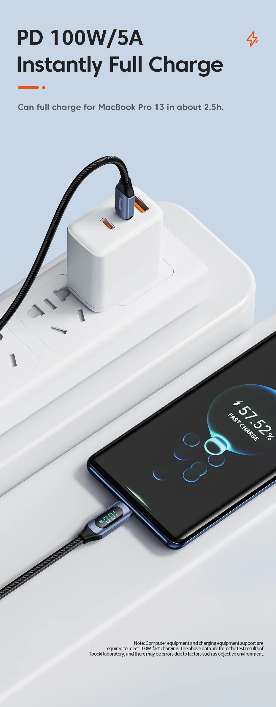 Toocki Type C to Type C Cable 100W PD Fast Charging