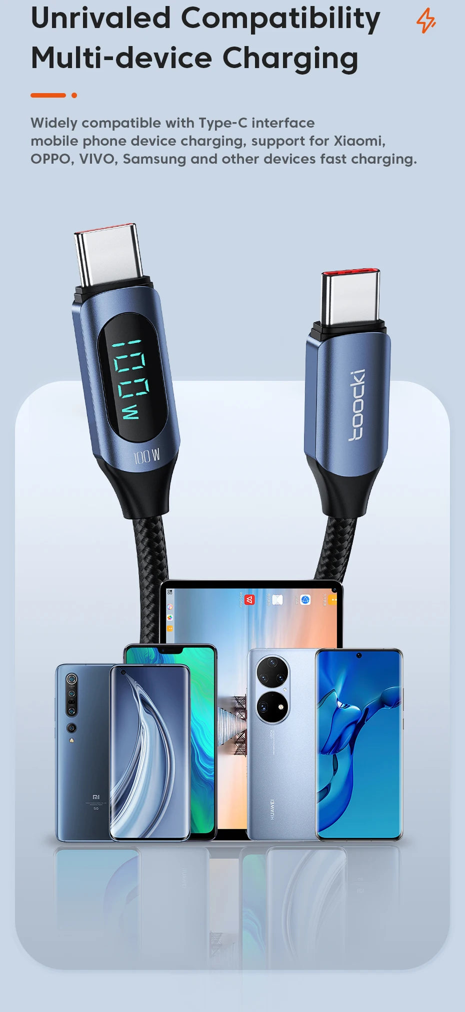 Toocki Type C to Type C Cable 100W PD Fast Charging