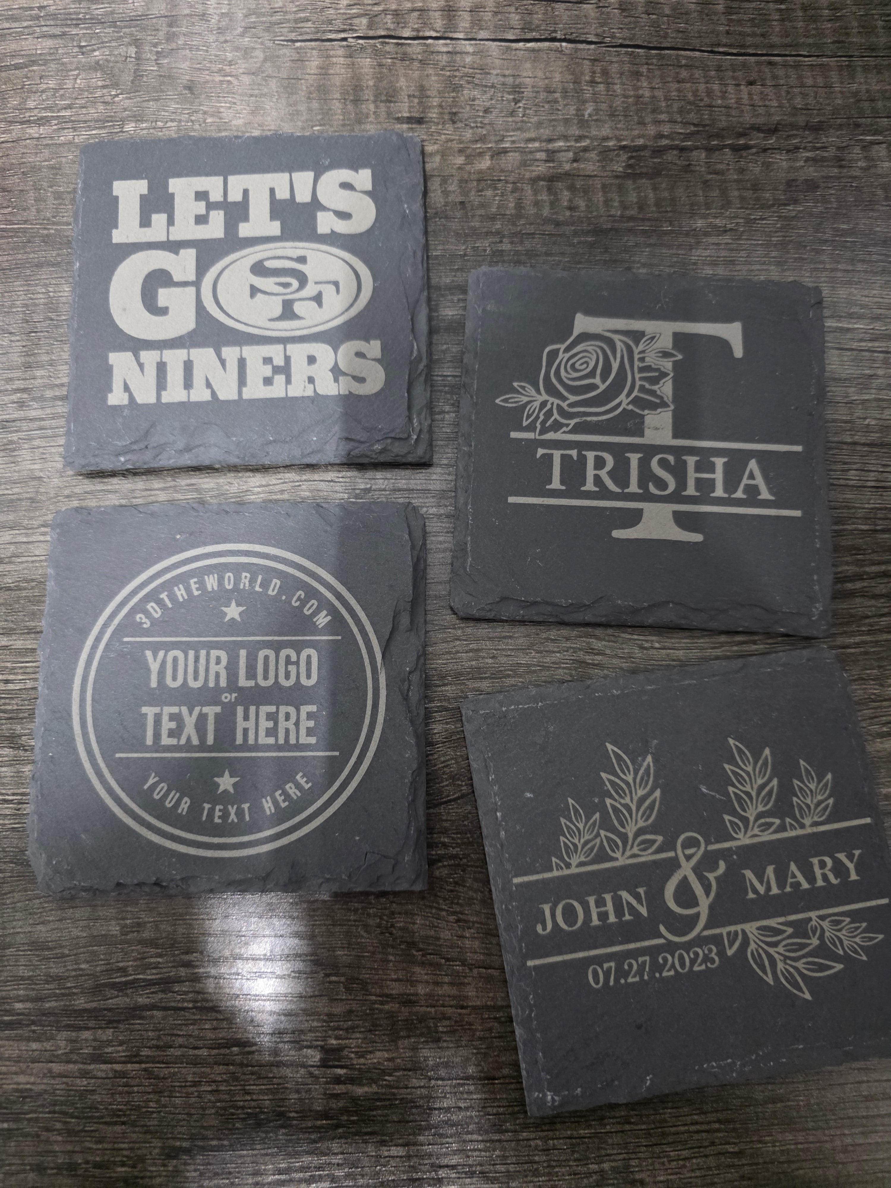 Custom Engraved Slate Coaster Set (4-Pack) + Holder