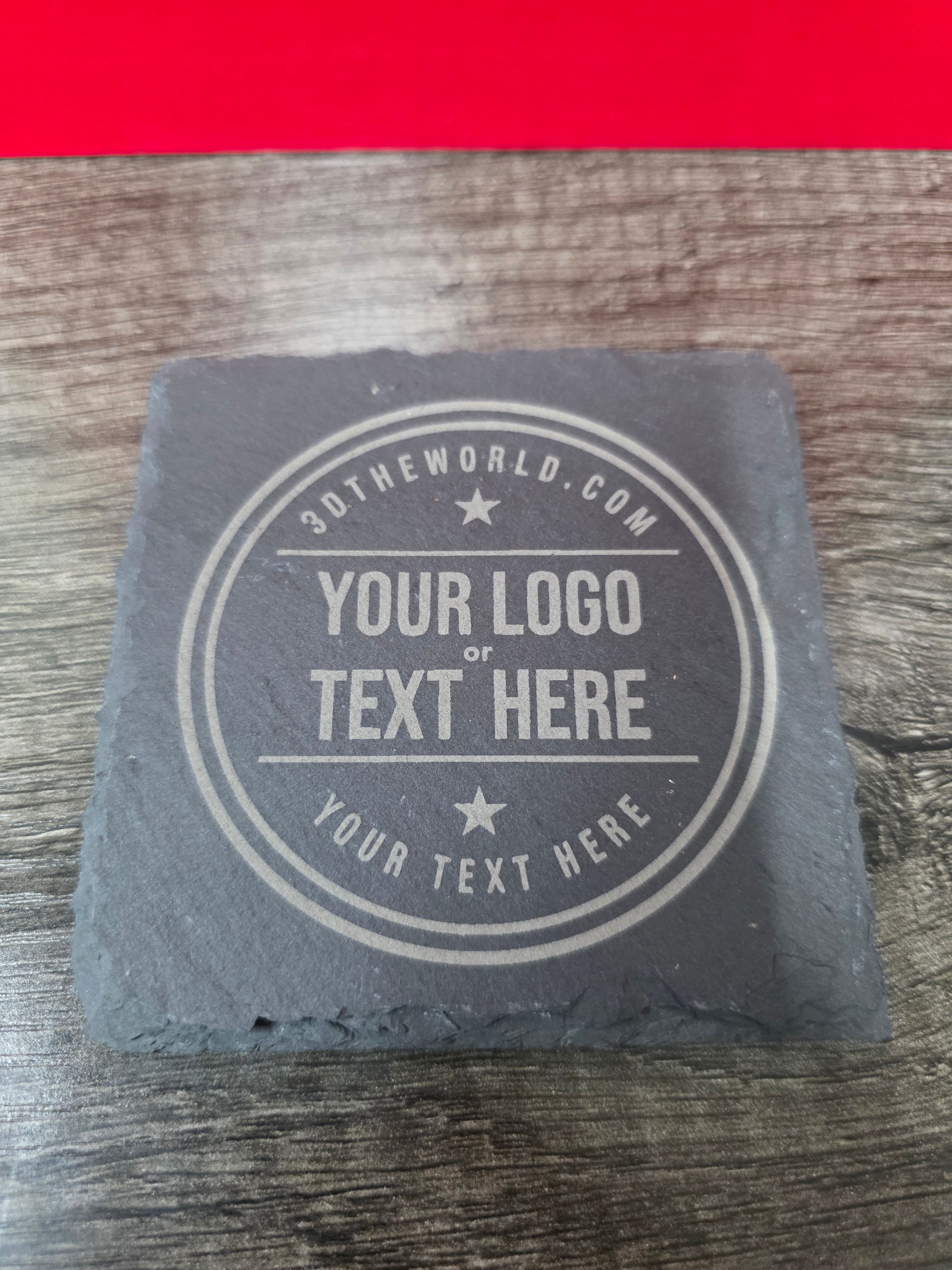 Custom Engraved Slate Coaster Set (4-Pack) + Holder