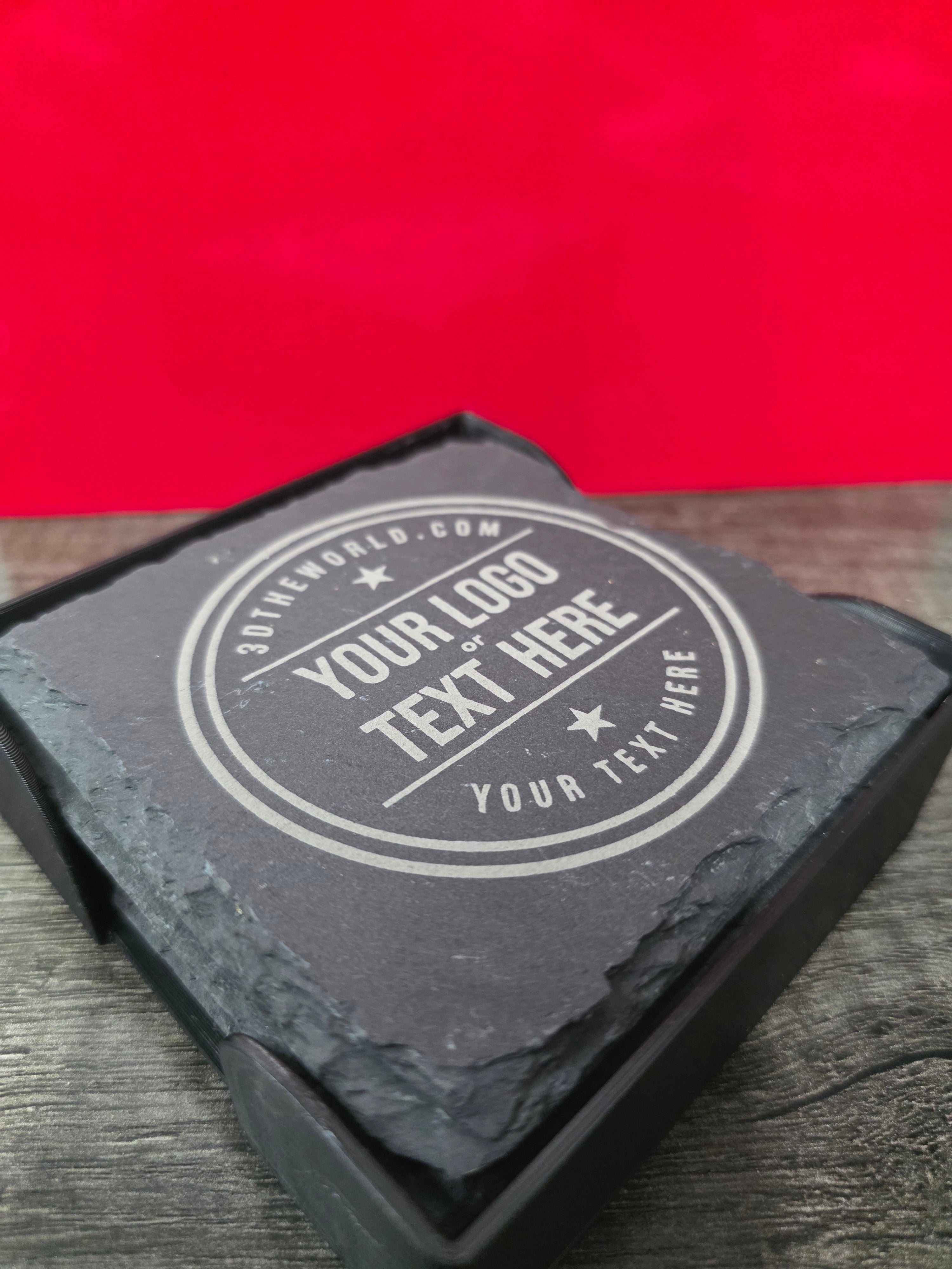 Custom Engraved Slate Coaster Set (4-Pack) + Holder