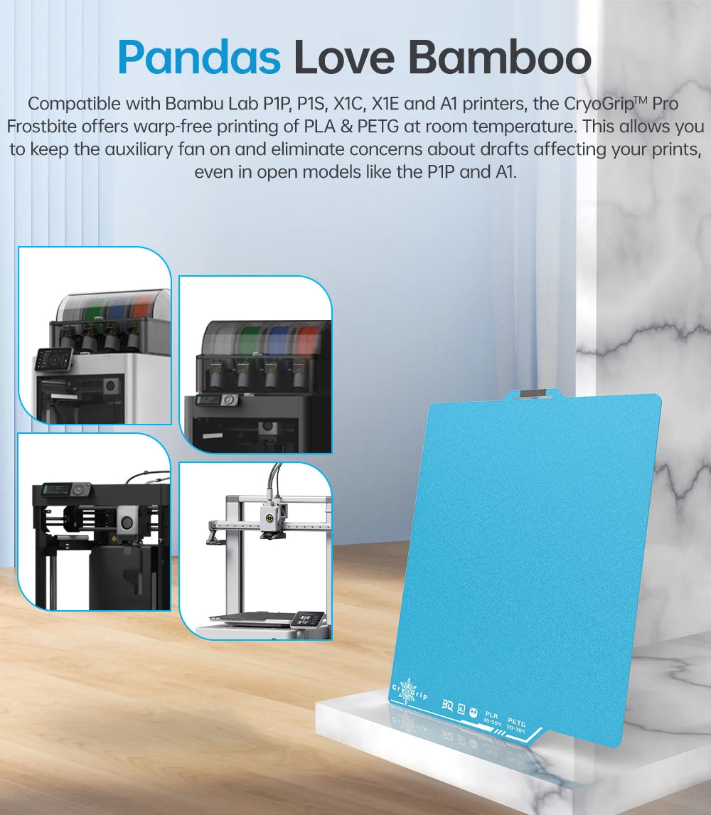BIQU Panda Build Plate CryoGrip Pro Coating No Clog Spring Steel Double-sided for BambuLab Voron Kobra Ender K1 MAX 3D Printer