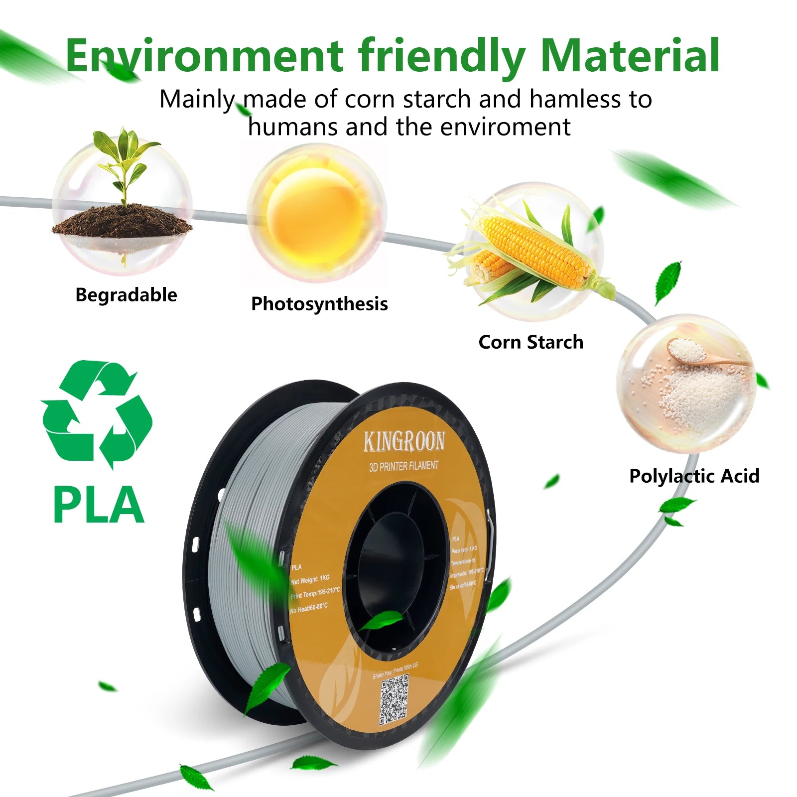 KINGROON PLA Filament 1.75mm 5/10KG pla Plastic For 3D Printer, Standard 1kg/roll 3D Printing Filaments Mix Color Local Shipping